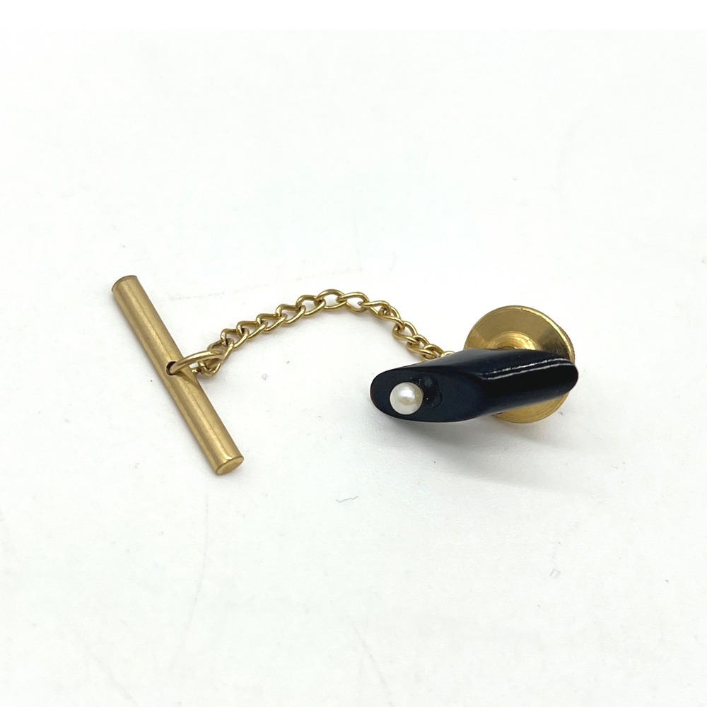 Vintage Maui Divers‎ Gold Filled Tie Tack with Black Coral and Pearls